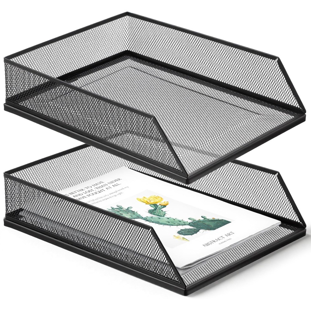 PercyEffie 2Pcs Paper Organizer for Desk Metal Letter 12.8 x 9.84 Inch, Black