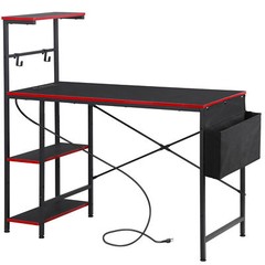 Gaming Computer Desk 44″ LED Gaming Desk with Power Outlet & Reversible Shelves