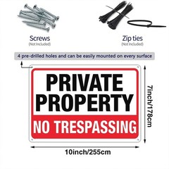 4-Pack No Trespassing Signs Private Property Metal Sign 10 x 7 In Aluminum