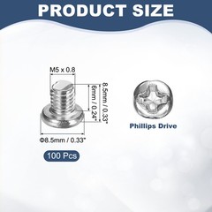 100 Pcs M5x6-0.8mm Phillips Pan Head Machine Screws, Carbon Steel Full Thread