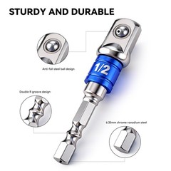 3 Pcs Hex Shank to Square Socket Adapter Set Heavy Duty Impact Drill Bits