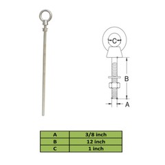 WLL 1,050 Pounds 3/8 Inch x 12 Inch SS316 Marine Turned Eye Bolt Nut Washer