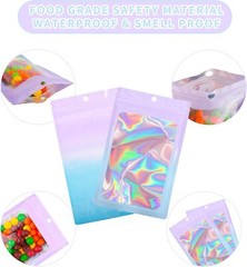 100 Holographic Mylar Foil Bags 4×6 in Smell Proof Resealable Zipper Pouch Food