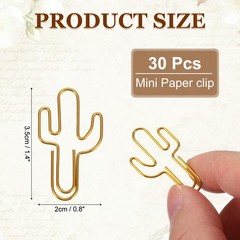 60Pcs Paper Clip, Cactus Shape Paper Clip Small Cute Bookmarks, Gold