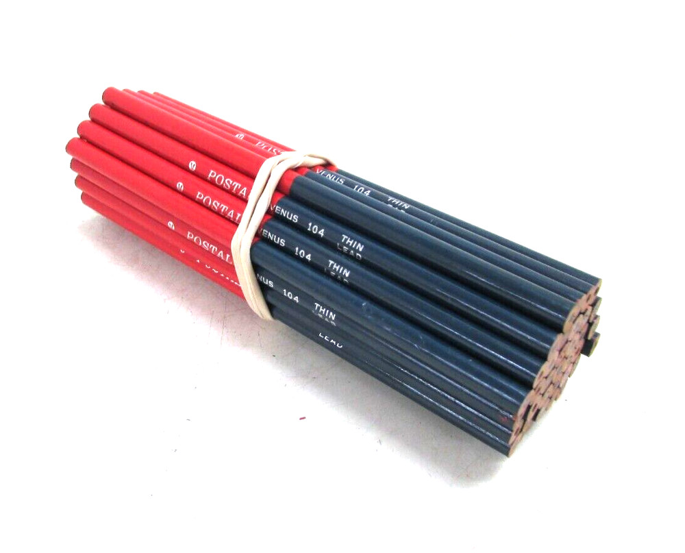 LOT OF (36) POSTAL 104 RED & BLUE THIN LEAD WOODEN PENCILS BY VENUS