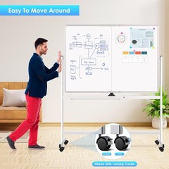 Rolling Whiteboard Magnetic Double Sided Dry Erase Board Stand & Wheels 48 X 36″