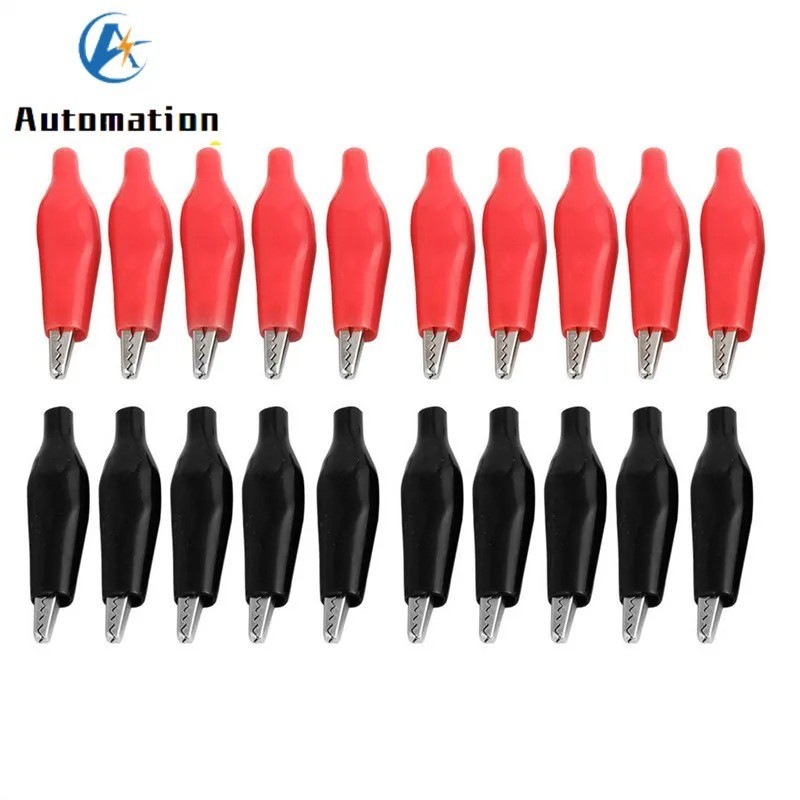20pcs Black Red Soft Plastic Coated Testing Probe Aligator Clips Crocodile 28MM
