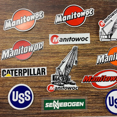 Construction HardHaT Decal Stickers LoT Manitowoc Caterpillar USS SENNEBOGEN USA