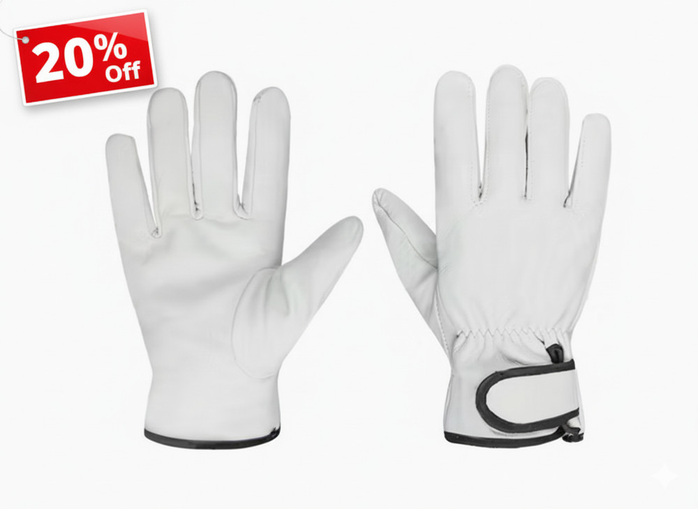 6 Pairs White Goat Skins Safety Driver Leather Gloves