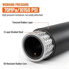 33FT Hydraulic Hose + 16 Fittings Straight & 90° 1/4″ JIC Female & 1/4 NPTF Male