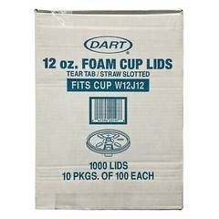 Dart Straw Tear Tab Slotted Lids For 12 oz Foam Cups 1000 Ct
