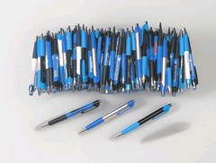 100 Misprint Rubber Grip Click Pens MARDI GRAS Hub Pen Bulk Lot SHADES OF BLUE