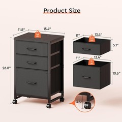 3 Drawer Mobile File Cabinet W/ Wheels Fabric Vertical Filing Cabinet