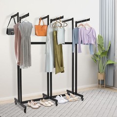 6-Arm Black Clothing Retail Rack Adjustable Iron Garment Display Rack w/Wheels