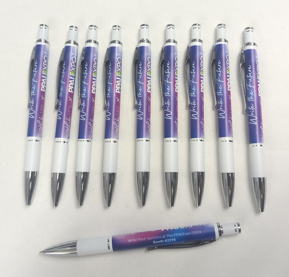 10 Executive Misprint Metal Click Pens ARUBA INFINITY ♾️Hub Pen Lot WHITE PURPLE