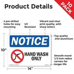 Hand Wash Only OSHA Notice Sign Metal, Plastic, Or Decal – 5 or 10 Pack