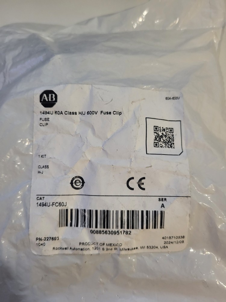 Allen-Bradley 1494U-FC60J Fuse Clip Kit 60A 600V Class H/J – New