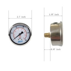 Pressure Gauge,Glycerin Filled,2-1/2″ Dia,0-100 PSI, 1/4 NPT Back Mount