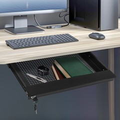 Under Desk Mounted Sliding Drawer Pull Out Tray for 17″ Laptop Metal with Lock