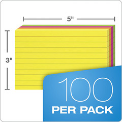 Oxford Neon Index Cards, 3″ X 5″, Ruled, Assorted Colors, 100 per Pack (40279)