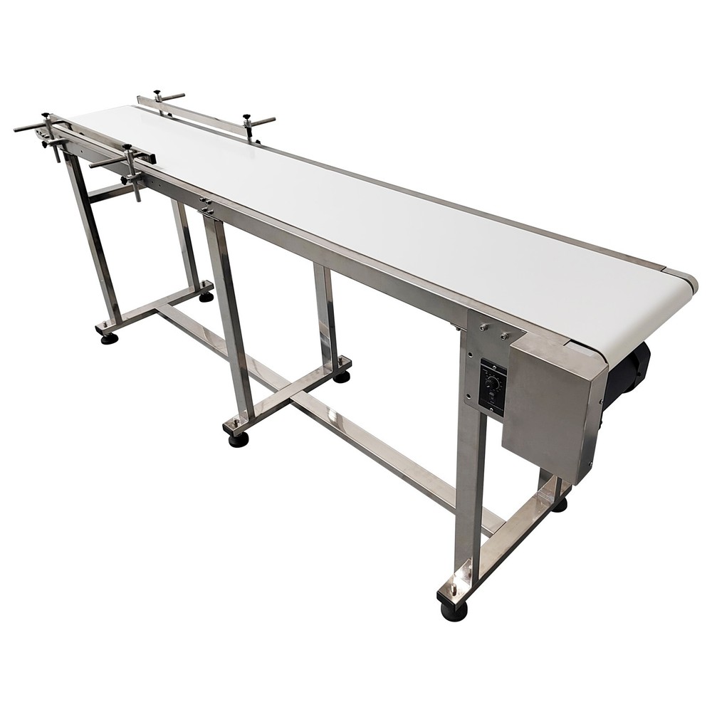 110V 82.7″*7.8″ Food Grade White PU Belt Conveyor Stainless Steel Body 120W