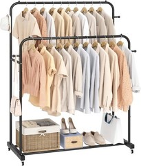 Modern Freestanding Clothes Organizer with Wheels and Dual Rods – Sleek Black