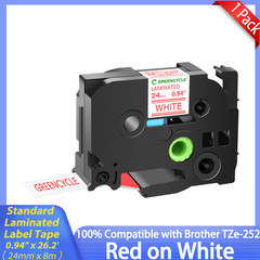 1Pack TZe-252 Red on White 1″ TZe Tape Compatible with Brother PT-D610BT P700