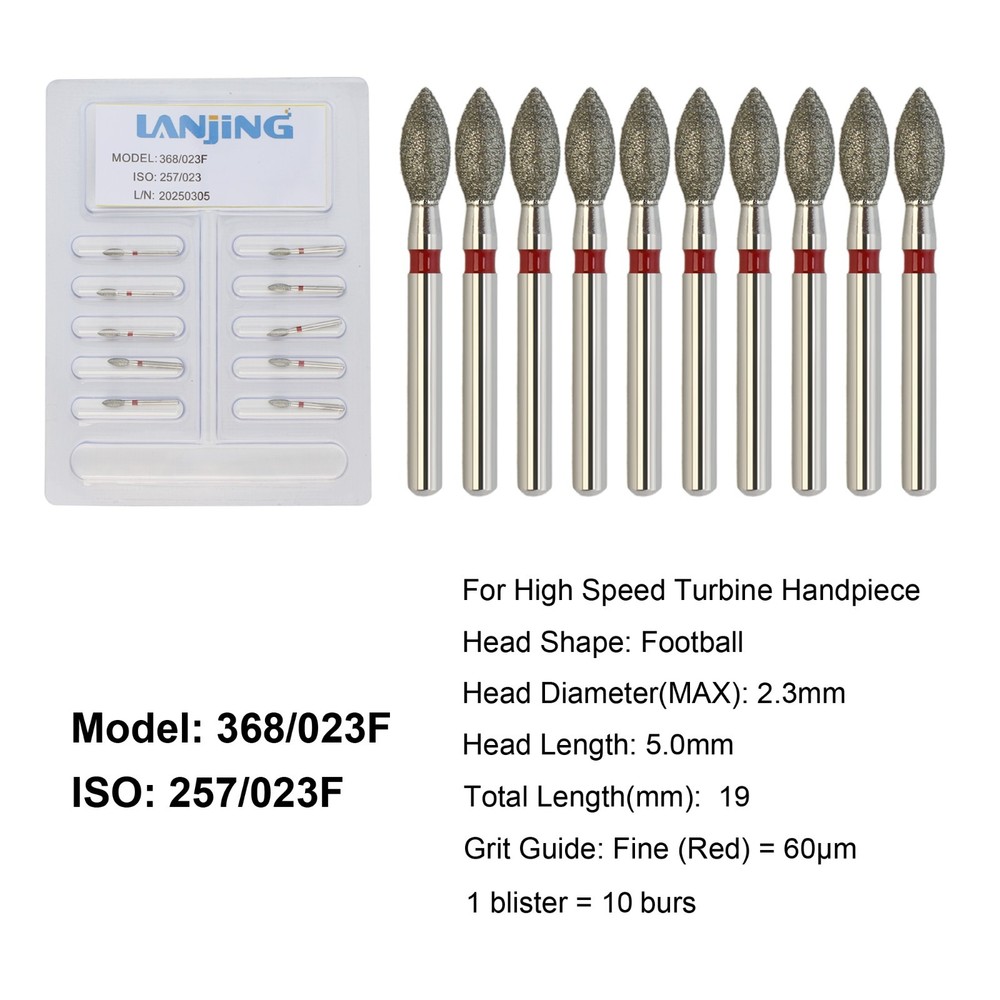 Dental Football Diamond Burs FG Coarse Fine High Speed Bur Friction Grip 368 379