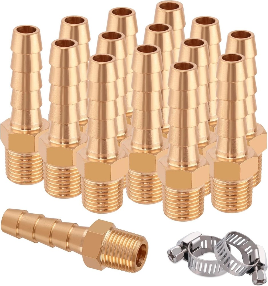 15 Pack Brass Hose Barb Fittings 1/4 Inch to 1/8 Inch NPT Air Hose Repair Kit