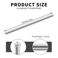 M8 X 1.25Mm X 100Mm Fully Threaded Rod 304 Stainless Steel Long All Threaded Scr