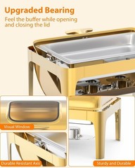 9QT Roll Top Chafing Dish Buffet Set Gold Stainless Steel Server with Glass Lid
