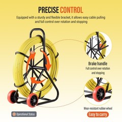 Fish Tape Puller Fiberglass 492 ft 8MM Wire Cable Running Duct Rodder