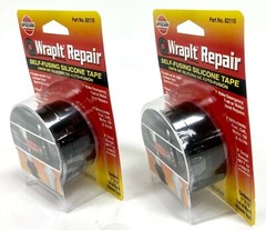 2 Rolls Versachem 1″ x 10′ WrapIt Repair Self-Fusing Black Silicone Tape Wrap