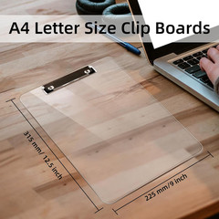 2 Pack Plastic Clipboards, A4 Acrylic Clear Board 8.5×11 | Transparent Letter Si