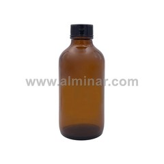 Boston Round 4 oz Amber Glass Bottles With Poly Cone Lined Black Caps