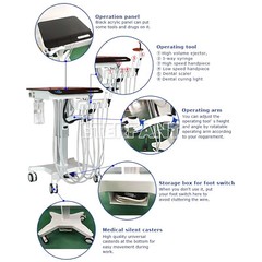Dental Delivery Cart Adjustable Treatment Unit 4Hole/40L Oil-Free Air Compressor