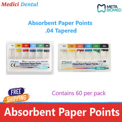 Dental META Absorbent Paper Points Endo Taper .06 or .04 , CHOOSE SIZE, 60/pk.