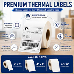 Direct Thermal Labels White Perforated Strong Adhesive Water Resistant Stickers