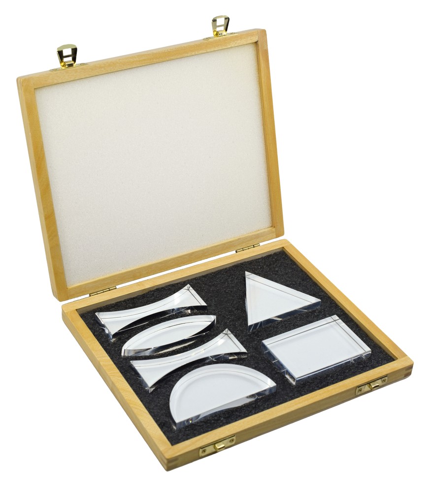 Acrylic Prisms & Lenses, 6 Pcs – Wooden Storage Box – Eisco Labs