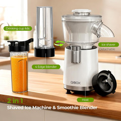 QIBOX Snow Cone Machine & Smoothie Blender 2 in 1, 700W Powerful Shaved Ice Mach