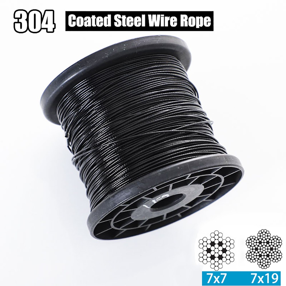 Stainless Steel Wire Rope Cable Black PVC Plastic Coated 1mm 2mm 3mm 4mm 5mm 6mm
