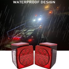 Trailer Lights, 2Pcs Square Red Led Rear Combination Tail Ligh Color: Red Lens