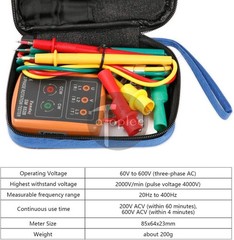 3 Phase Sequence Presence Rotation Indicator Detector Meter with LED and Buzzer