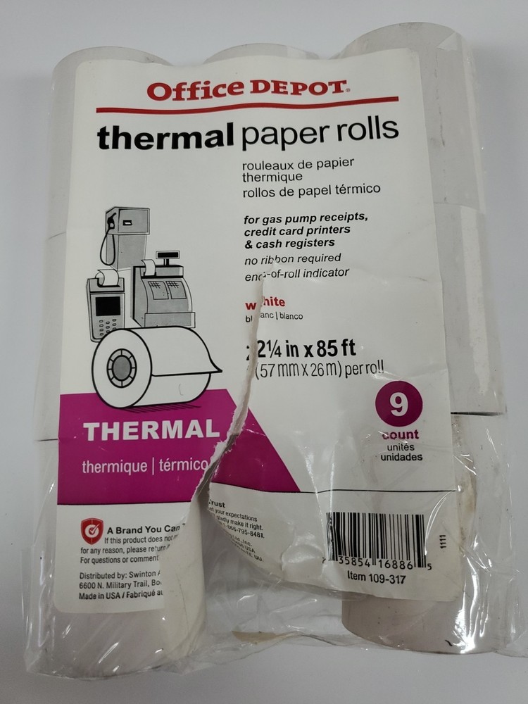 Office Depot Thermal Paper Rolls 2 1/4IN X 85FT White Package Of 8