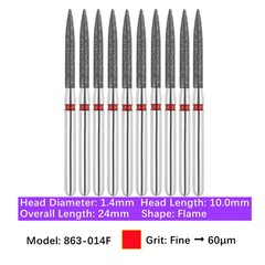 Vakker 10pc Dental 863-014F Fine Grit FG Diamond Burs Friction Grip Flame Shape