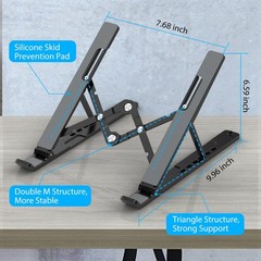 Adjustable Laptop Stand, Portable Laptop Riser for Desk, Abs+ Silicone, Foldable