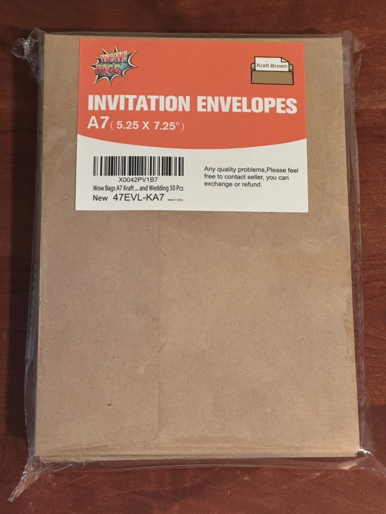 A7 Kraft Invitation Envelopes ~ Brown / 50 Pcs ~ 5×7 = 5.25×7.25 ~ Self Seal