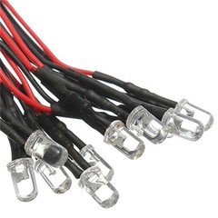 100x White LED Single Bulb Small Light Wire 5V-12V DC 3mm Bright Round Top Clear
