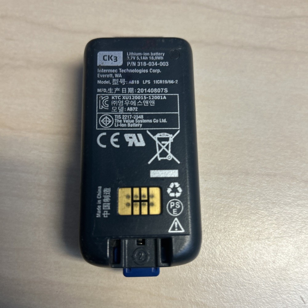 Intermec AB18 318-034-003 CK3 Battery 3.7V 5.1Ah 18.9Wh