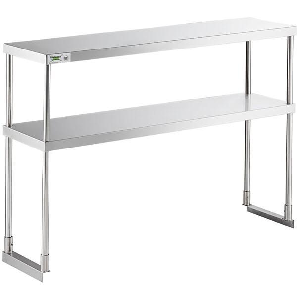 12″W x 48″D x 32″H Stainless Steel Double Deck Overshelf For Work Prep Tables